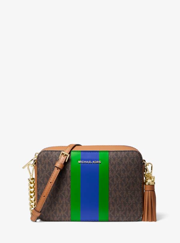 Damske Prenosná Taška Michael Kors Jet Set Medium Logo Stripe Camera Zelene - Kabelky Michael Kors Vypredaj | YIOJN-1368